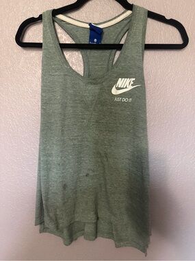 Nike Women's Heather Sage Racerback Tank with White Logo